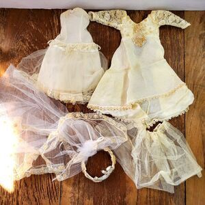 Vintage Handmade 12" Doll Wedding Dress Gown Veil Slip Crinoline Heavily Beaded